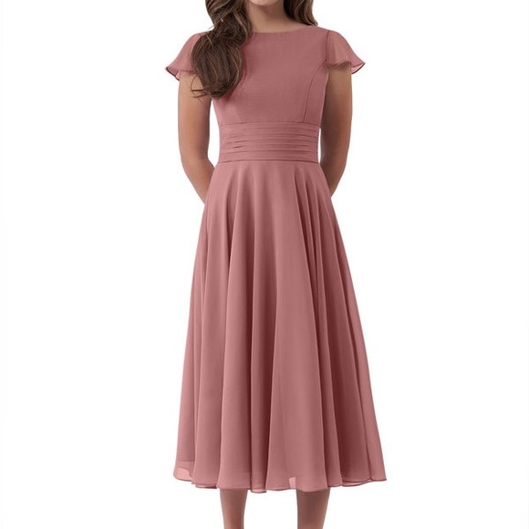 empire line bridesmaid dress uk Charli Trendy Empire Waist Tiered Long Chiffon Bridesmaid Dresses main image 0